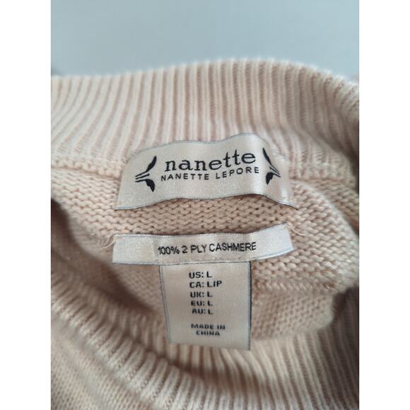 Nanette Lepore 100% Cashmere Sweater L Beige 2 Ply Cable Knit Pullover Women - Picture 2 of 11